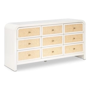 Maklaine Contemporary White Ash Wood and Natural Cane Dresser