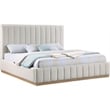 Maklaine Contemporary Rich Cream Linen Textured Fabric King Bed