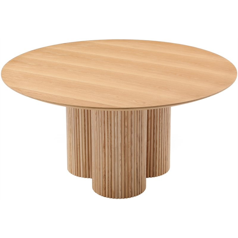 Maklaine Contemporary Natural Oak Veneer Solid Wood Fluted Base Dining Table