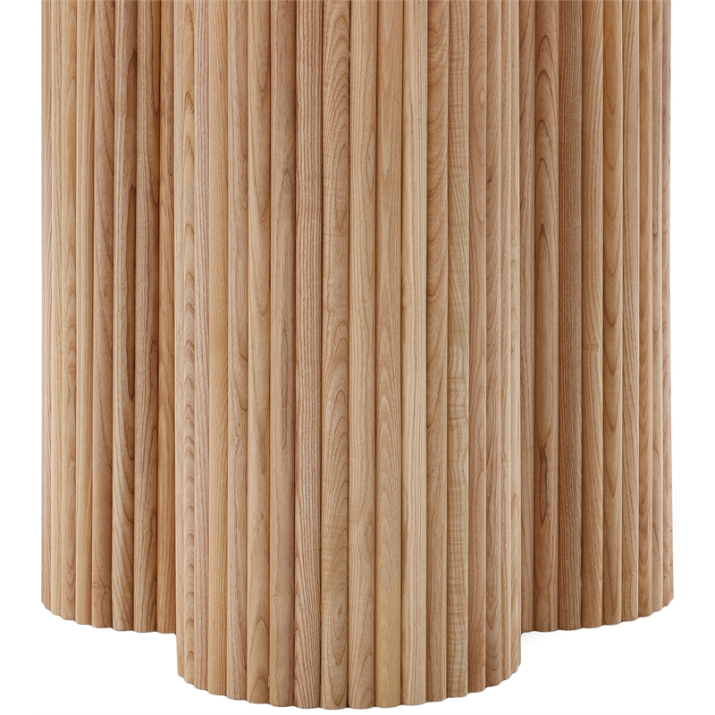 Maklaine Contemporary Natural Oak Veneer Solid Wood Fluted Base Dining Table