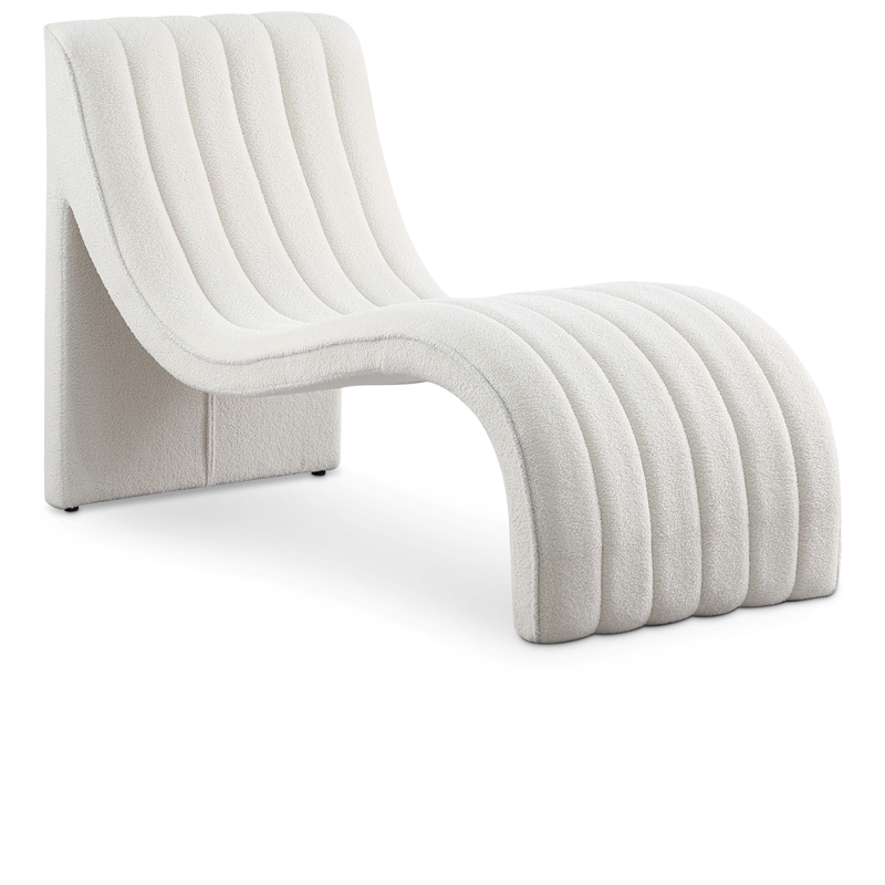 Maklaine Contemporary Soft Cream Teddy Fabric Deep Channel Tufting Chaise
