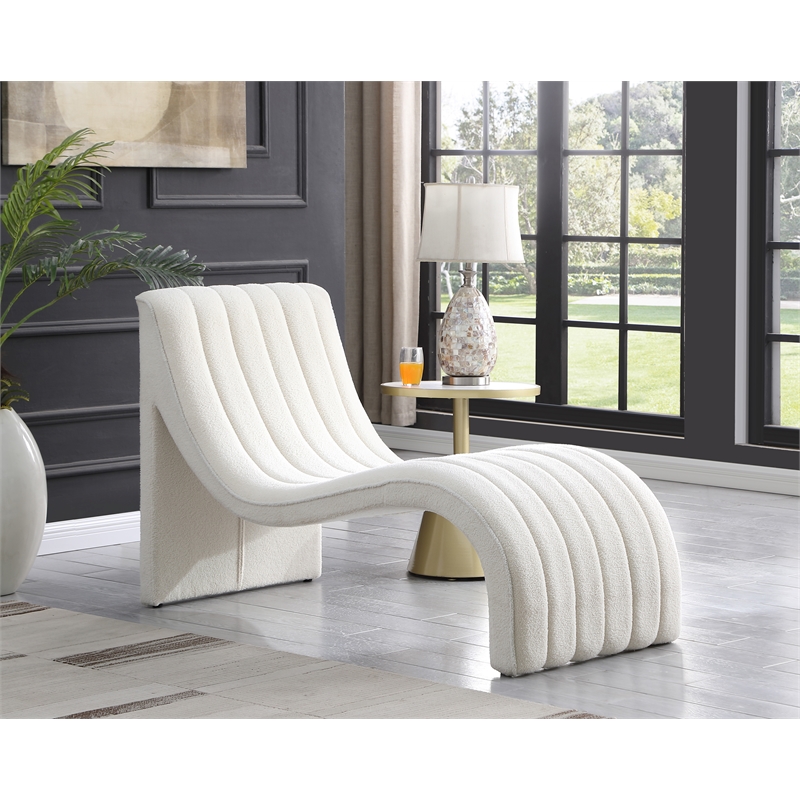 Maklaine Contemporary Soft Cream Teddy Fabric Deep Channel Tufting Chaise