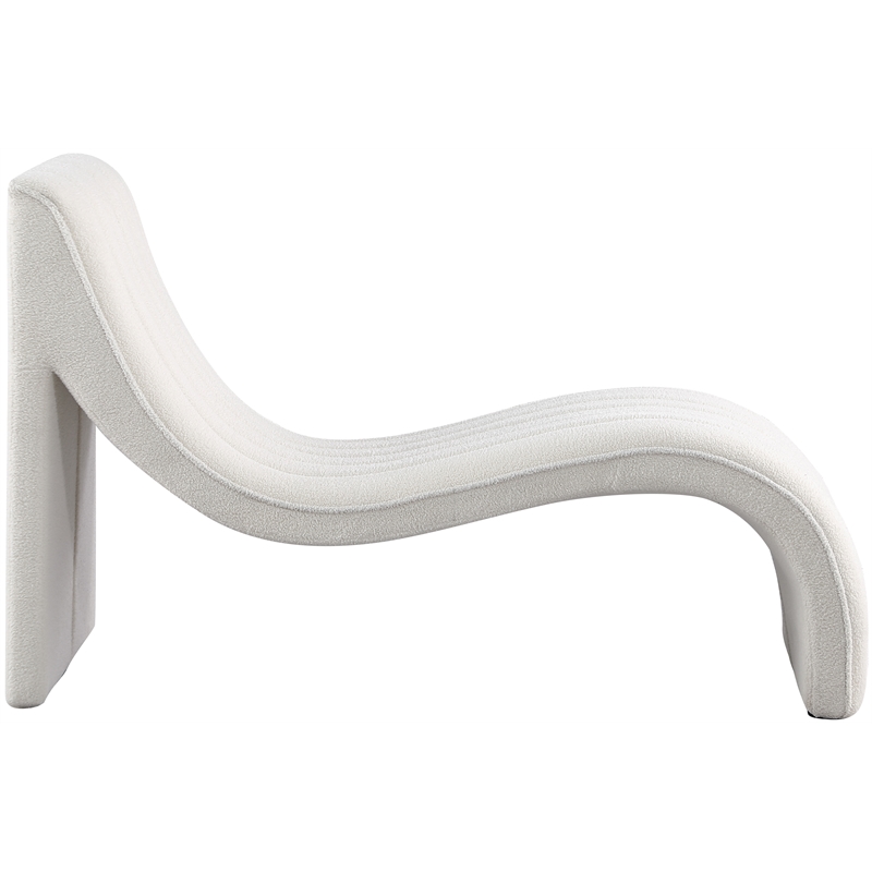 Maklaine Contemporary Soft Cream Teddy Fabric Deep Channel Tufting Chaise