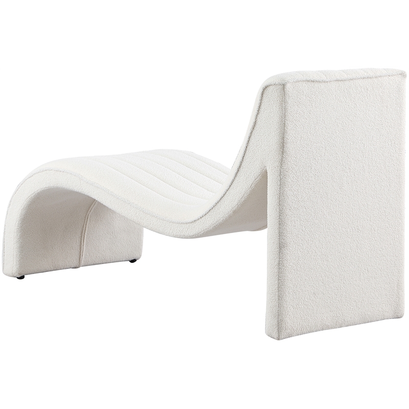 Maklaine Contemporary Soft Cream Teddy Fabric Deep Channel Tufting Chaise