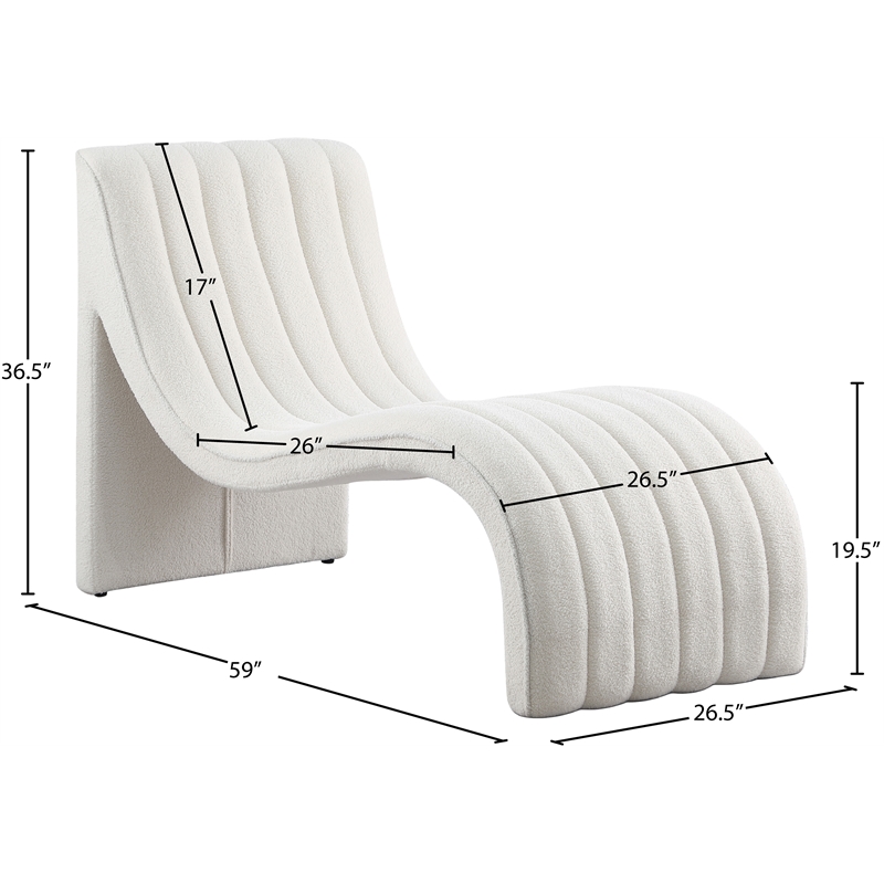 Maklaine Contemporary Soft Cream Teddy Fabric Deep Channel Tufting Chaise