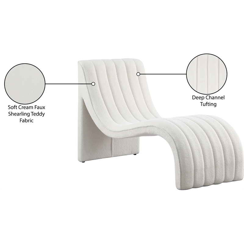 Maklaine Contemporary Soft Cream Teddy Fabric Deep Channel Tufting Chaise