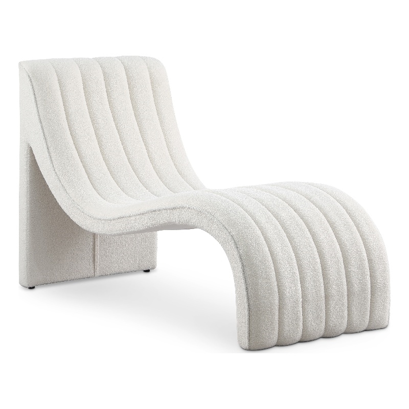 Maklaine Contemporary Soft Cream Teddy Fabric Deep Channel Tufting Chaise