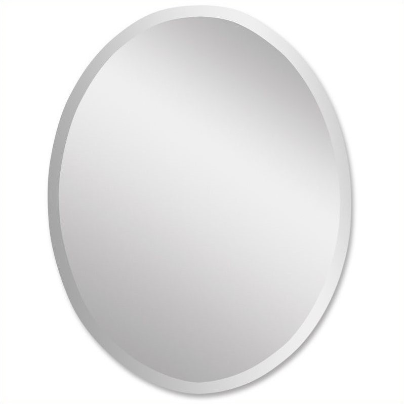 Maklaine Frameless Traditional Beveled Vanity Glass Oval Mirror in Silver