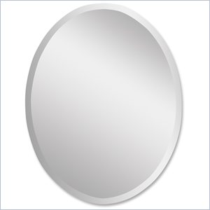 Maklaine Frameless Traditional Beveled Vanity Glass Oval Mirror in Silver