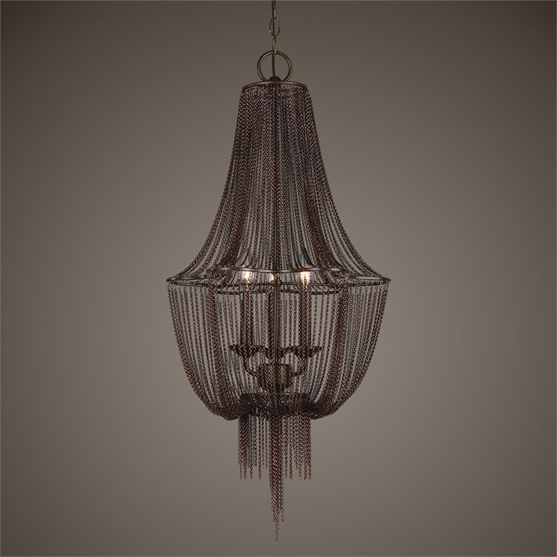 Maklaine Contemporary 3 Draped Jewelry Chain Chandelier in Dark Bronze