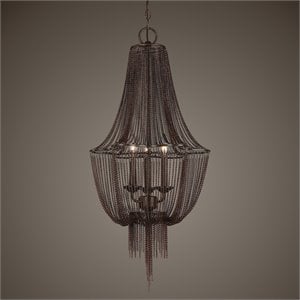 Maklaine Contemporary 3 Draped Jewelry Chain Chandelier in Dark Bronze