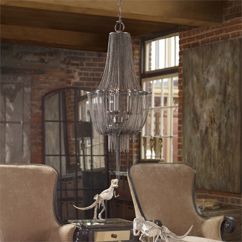 Maklaine Contemporary 3 Draped Jewelry Chain Chandelier in Dark Bronze