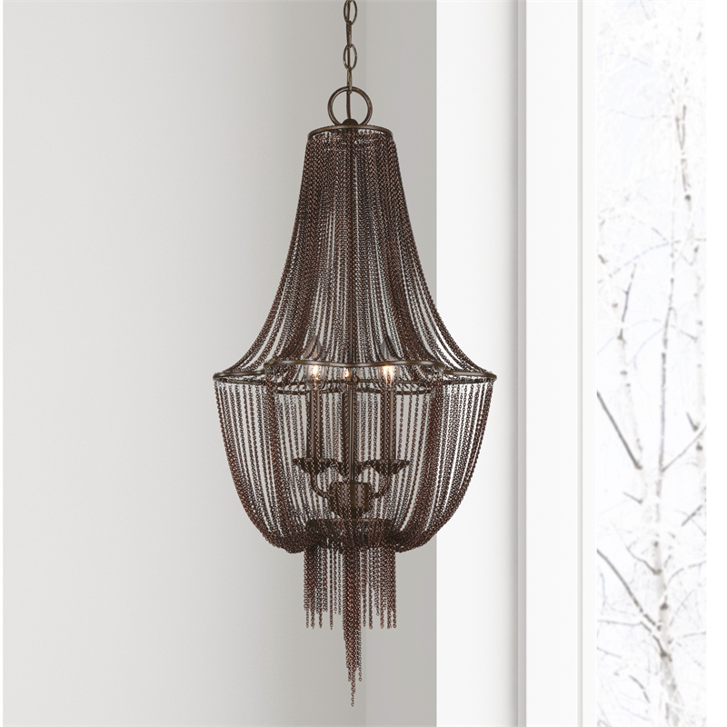 Maklaine Contemporary 3 Draped Jewelry Chain Chandelier in Dark Bronze