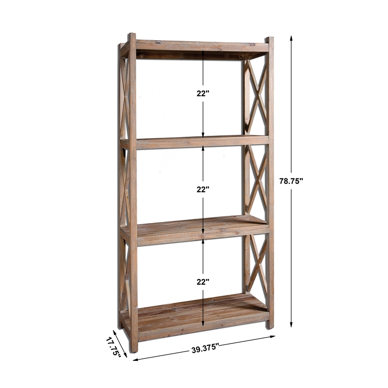 Maklaine Contemporary Reclaimed Fir Wood Etagere in Light Gray Glaze