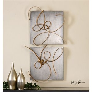Maklaine Contemporary Metal Wall Art in Gold/Silver (Set of 2)