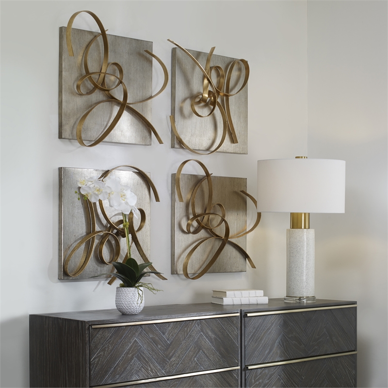 Maklaine Contemporary Metal Wall Art in Gold/Silver (Set of 2)