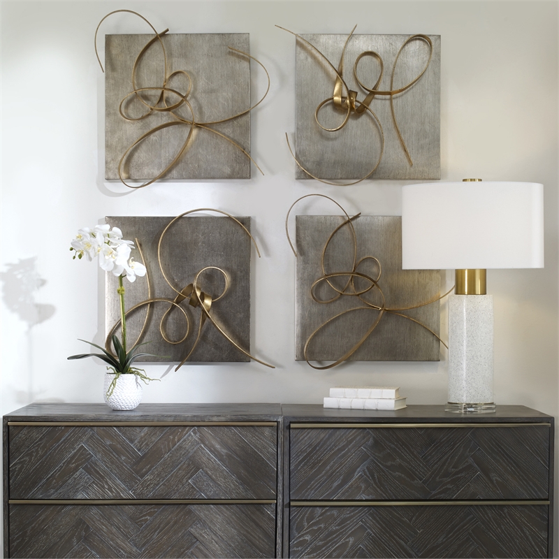 Maklaine Contemporary Metal Wall Art in Gold/Silver (Set of 2)