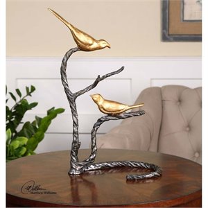Maklaine Birds On A Limb Coastal Metal Sculpture in Gold Finish