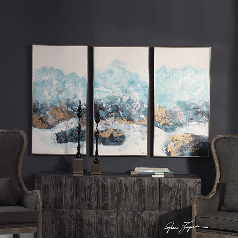 Maklaine Crashing Waves Wood Plastic Abstract Art in Multi-Color (Set of 3)