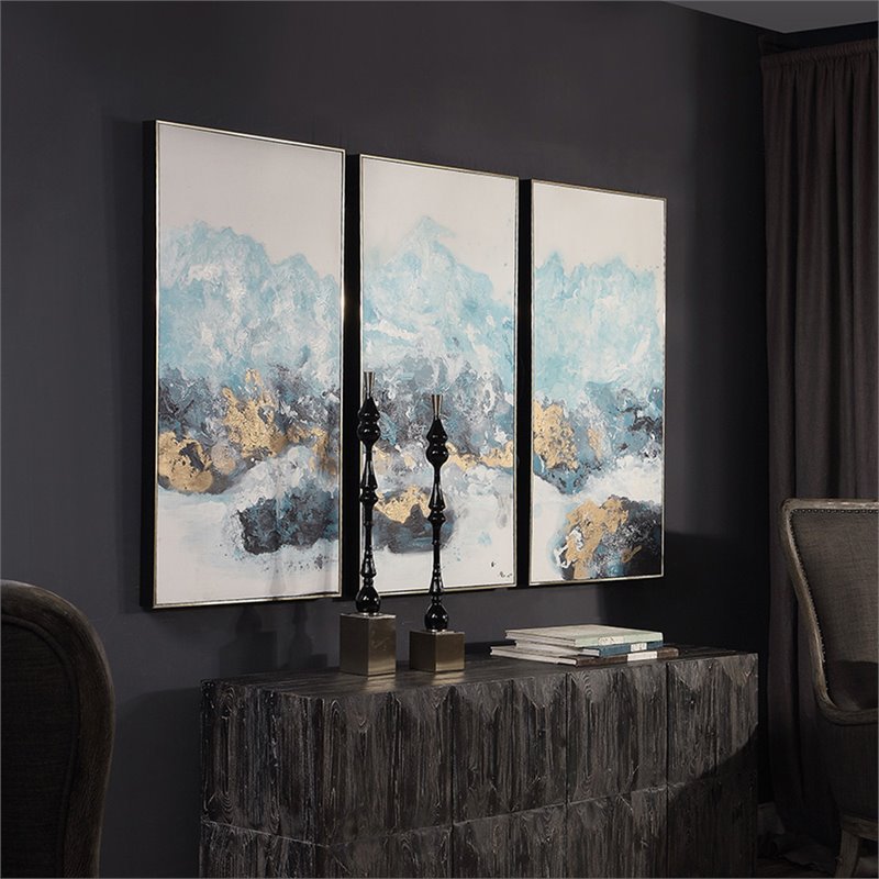 Maklaine Crashing Waves Wood Plastic Abstract Art in Multi-Color (Set of 3)