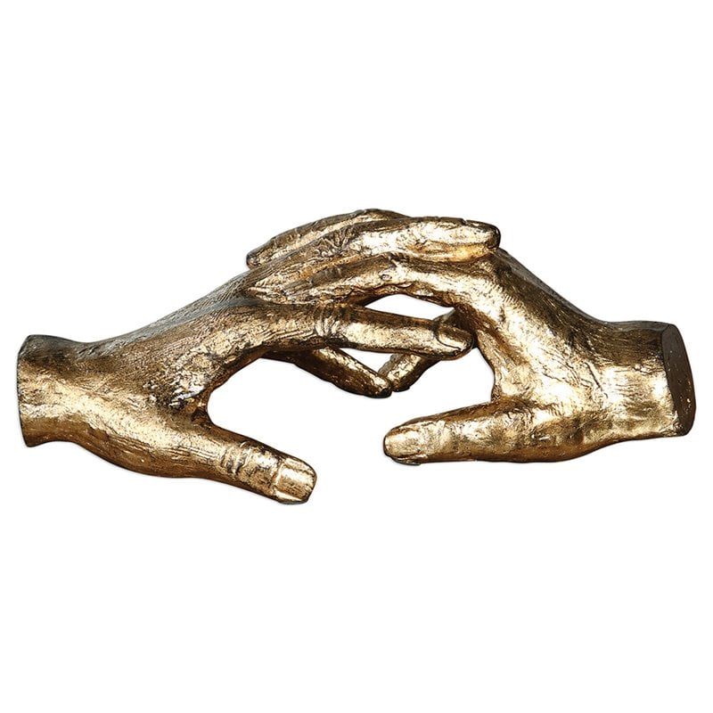 Maklaine Hold My Hand Contemporary Iron Sculpture in Gold Finish