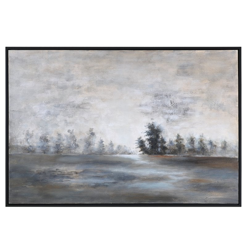 Maklaine Evening Mist Wood Canvas Acrylic Landscape Art in Gray/Green/Charcoal