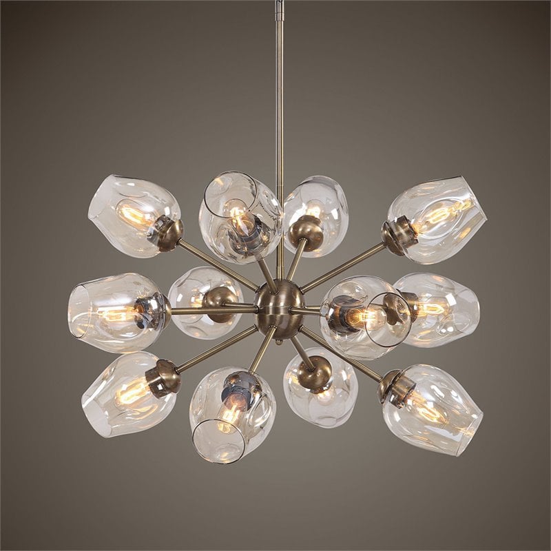 Maklaine Steel and Glass Antique Brass Chandelier Sputnik 12-Light Unassembled