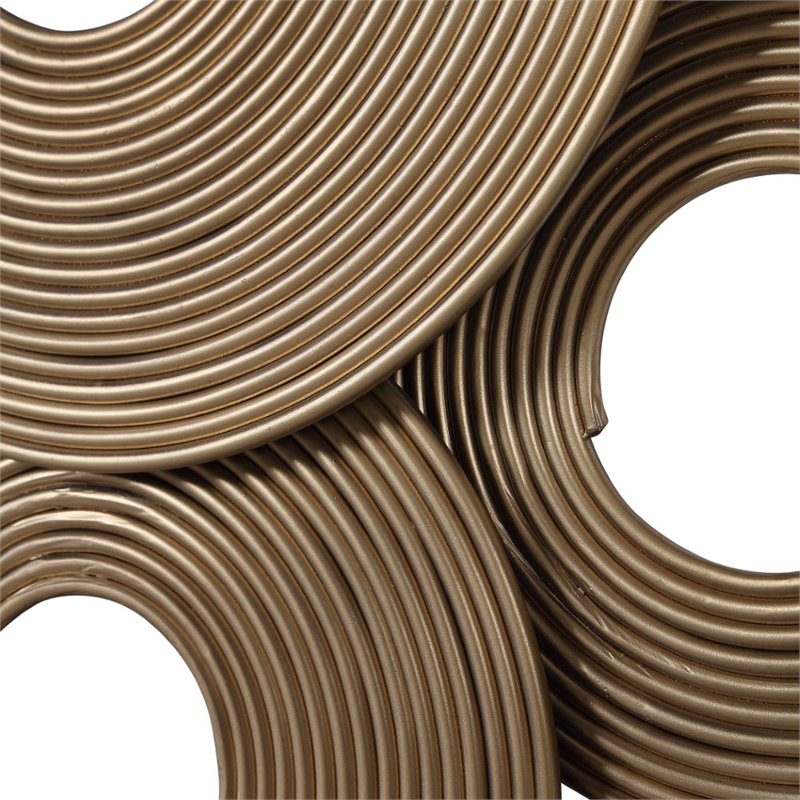 Maklaine Contemporary Iron Metal Rings Wall Decor in Soft Gold