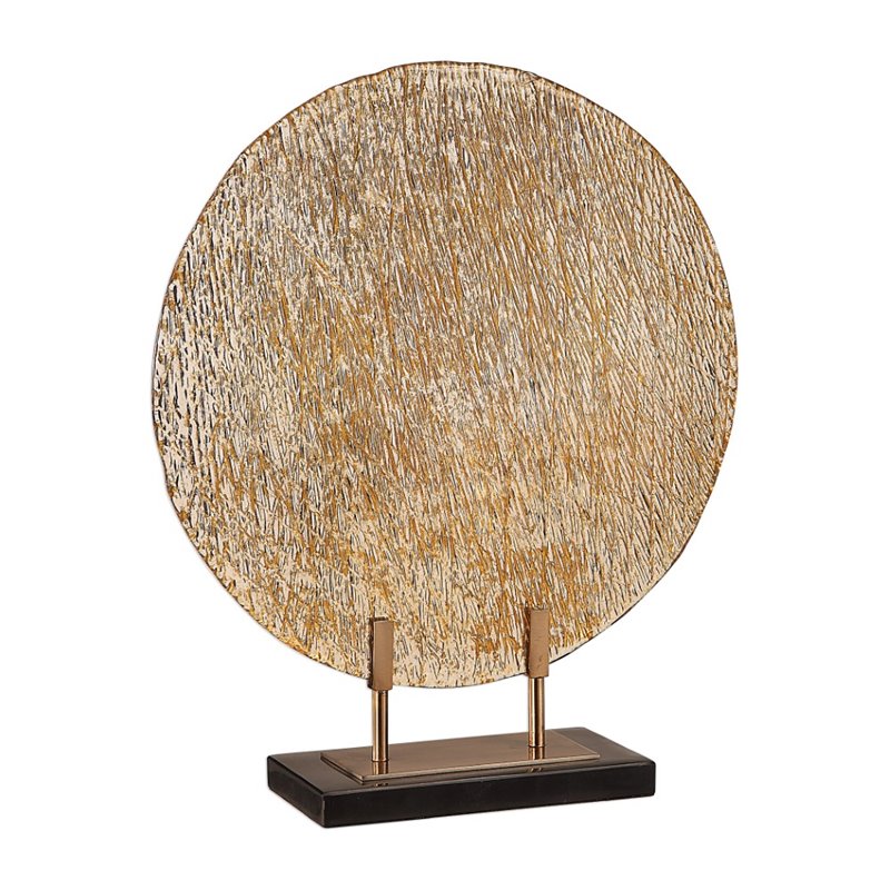 Maklaine Coastal Marble and Steel Art Glass Charger in Gold/Black
