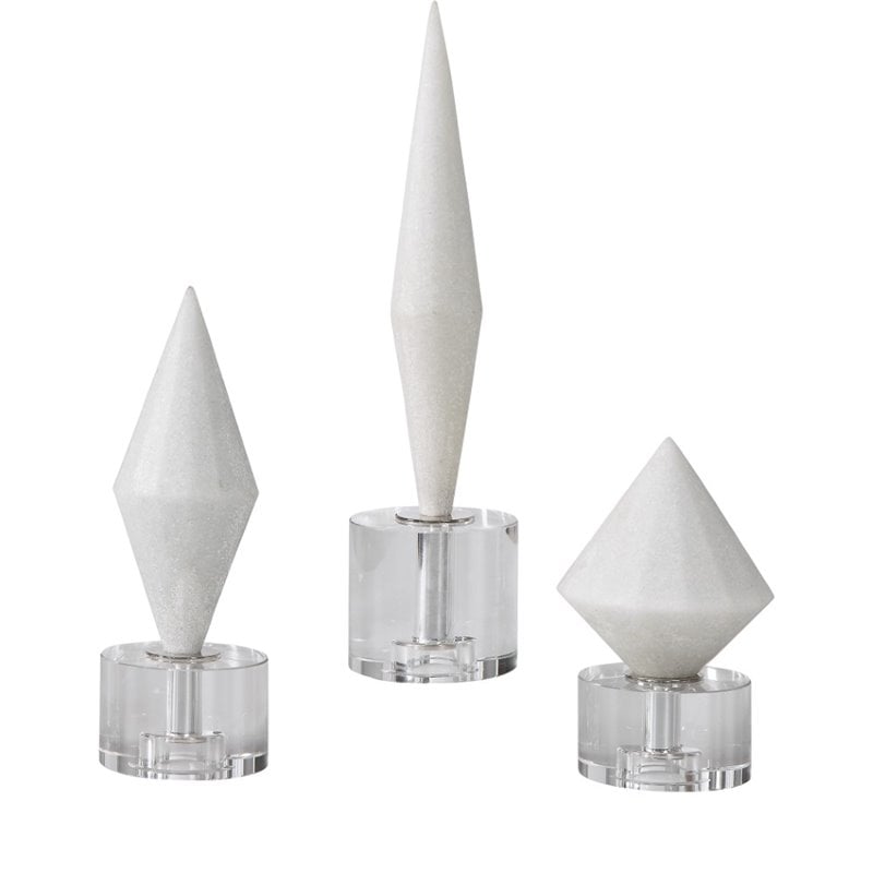 Maklaine Coastal Stone and Crystal Sculpture in White (Set of 3)