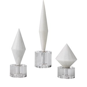 Maklaine Coastal Stone and Crystal Sculpture in White (Set of 3)