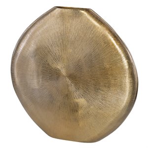 Maklaine Contemporary Aluminum Vase in Ribbed Metallic Gold Finish