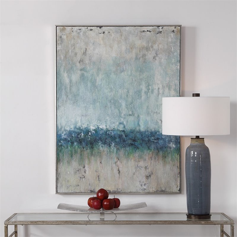 Maklaine Tidal Wave Coastal Firwood Canvas Abstract Hand Painted Art in Green