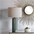Maklaine Contemporary Ceramic and Metal Crackled Table Lamp in Aqua Blue