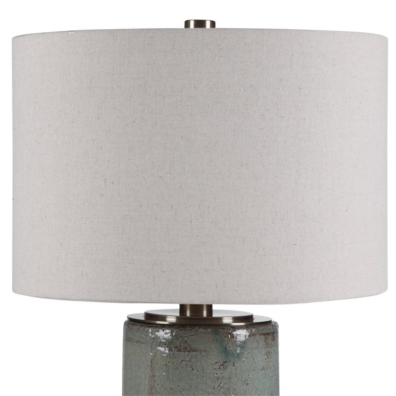 Maklaine Contemporary Ceramic and Metal Crackled Table Lamp in Aqua Blue