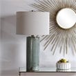 Maklaine Contemporary Ceramic and Metal Crackled Table Lamp in Aqua Blue
