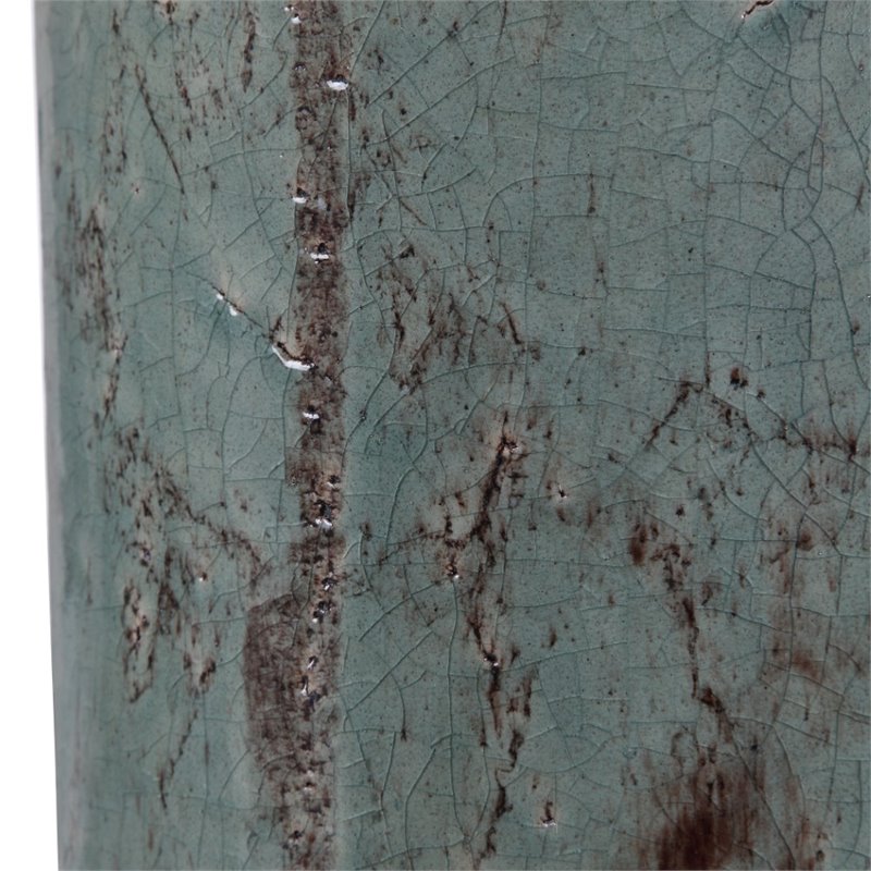 Maklaine Contemporary Ceramic and Metal Crackled Table Lamp in Aqua Blue
