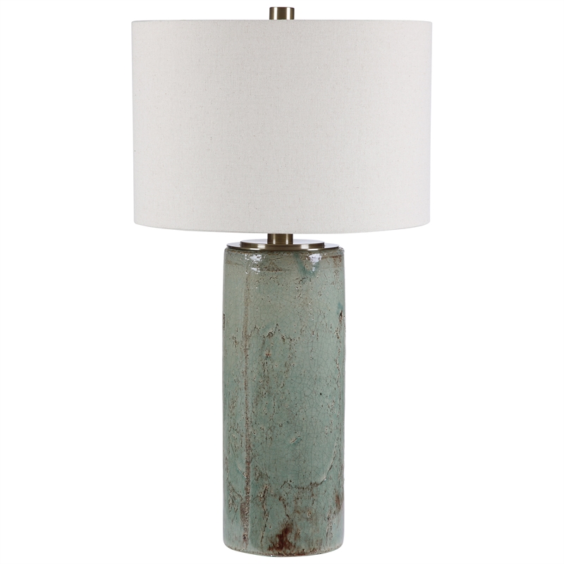 Maklaine Contemporary Ceramic and Metal Crackled Table Lamp in Aqua Blue