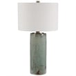Maklaine Contemporary Ceramic and Metal Crackled Table Lamp in Aqua Blue