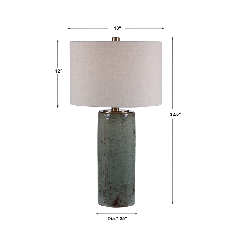 Maklaine Contemporary Ceramic and Metal Crackled Table Lamp in Aqua Blue