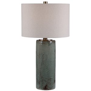 maklaine contemporary ceramic and metal crackled table lamp in aqua blue