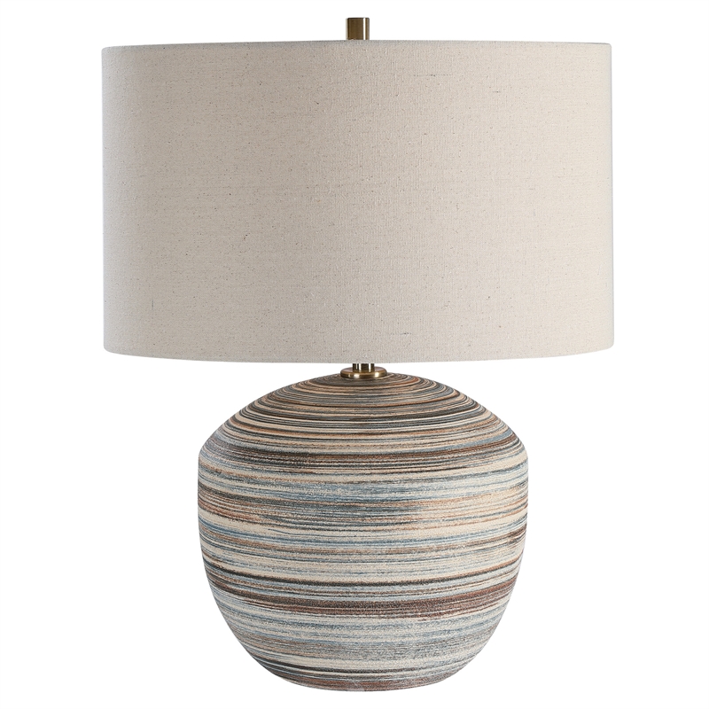 Maklaine Ceramic and Iron Striped Accent Lamp in Blue/Brown/White