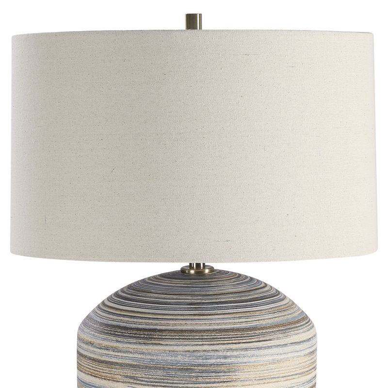 Maklaine Ceramic and Iron Striped Accent Lamp in Blue/Brown/White