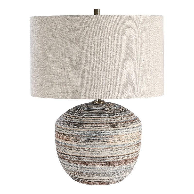 Maklaine Ceramic and Iron Striped Accent Lamp in Blue/Brown/White
