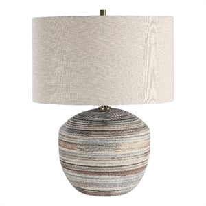 maklaine ceramic and iron striped accent lamp in blue/brown/white