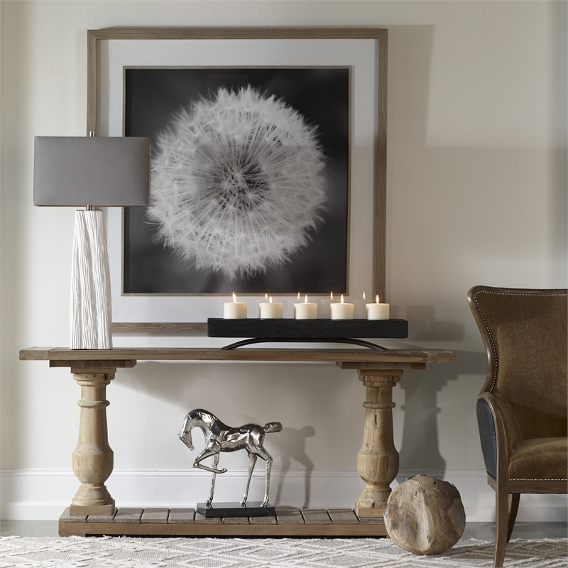Maklaine Dandelion Seedhead Wood and Glass Framed Print in Black/White