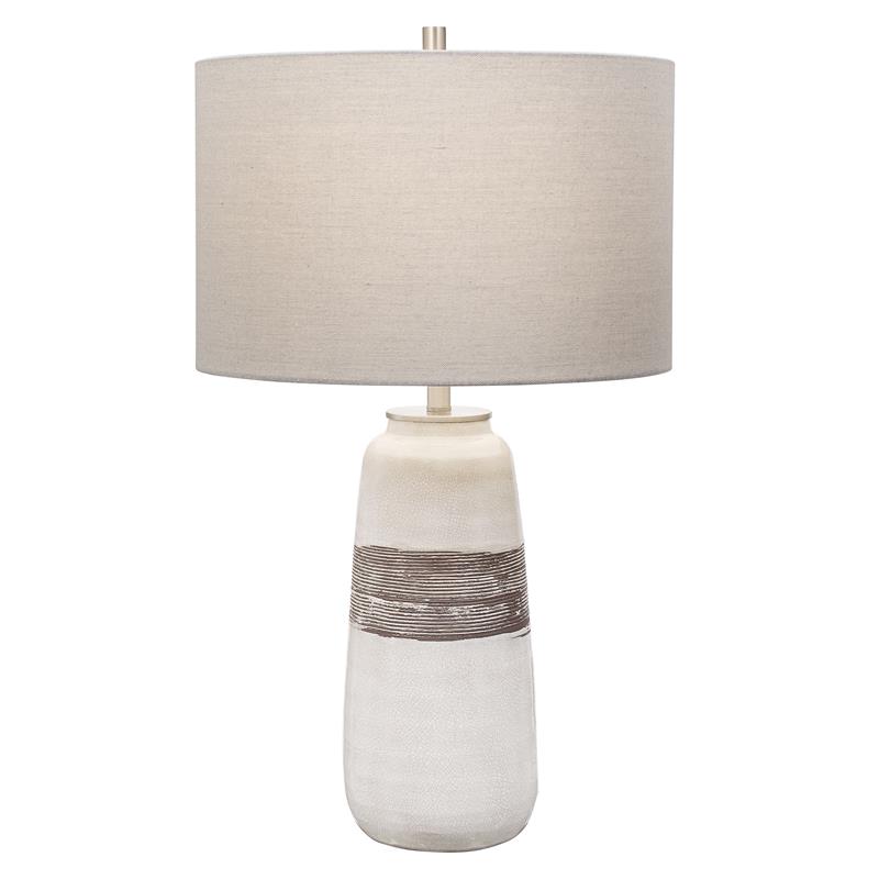 Maklaine Contemporary Transitional Ceramic and Steel Table Lamp in White