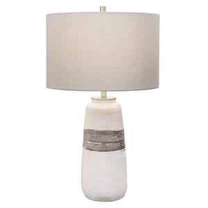 maklaine contemporary transitional ceramic and steel table lamp in white