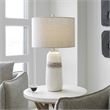 Maklaine Contemporary Transitional Ceramic and Steel Table Lamp in White