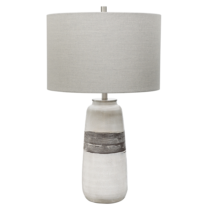 Maklaine Contemporary Transitional Ceramic and Steel Table Lamp in White